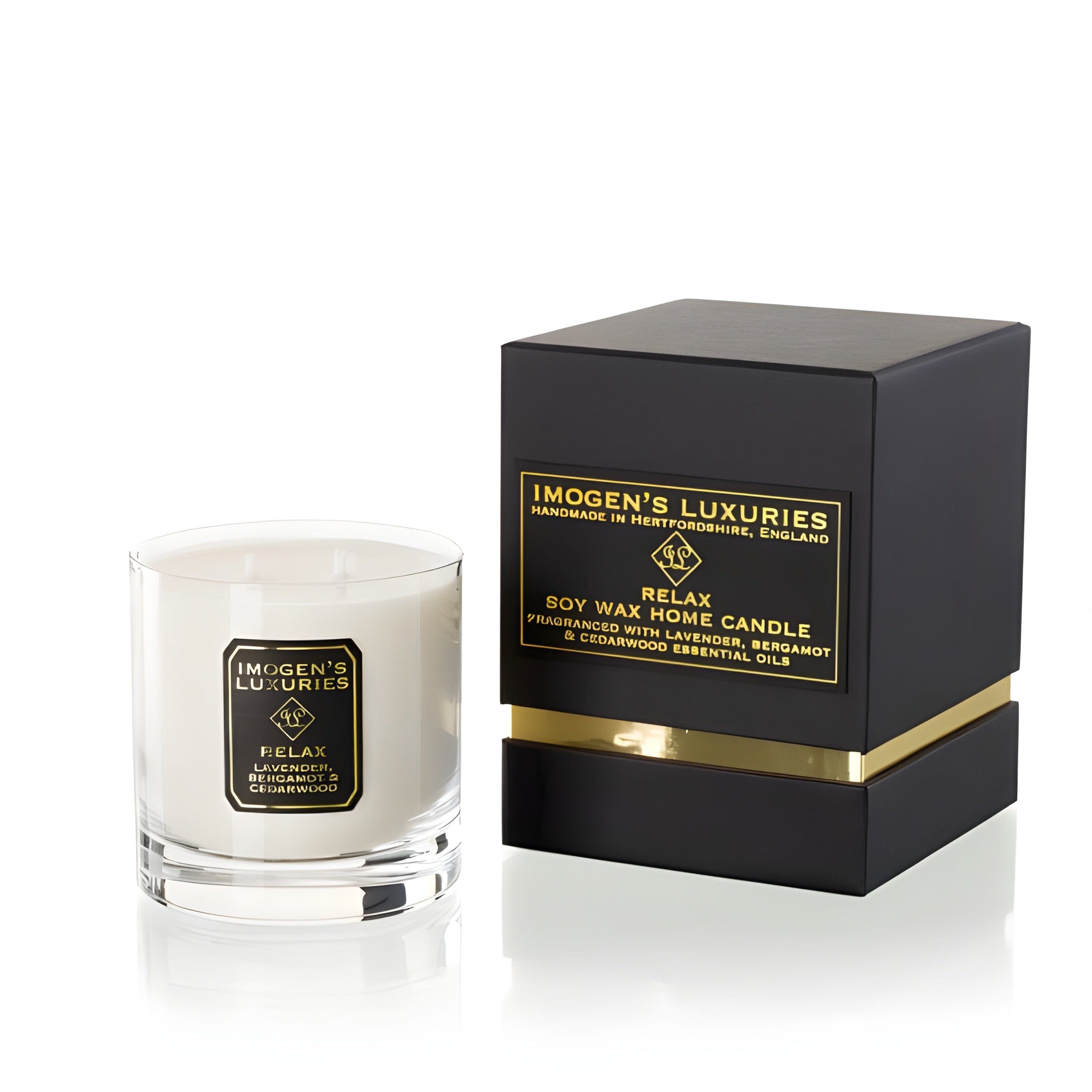 Relax 2 wick Candle: Fragranced with Lavender, Bergamot & Cedar essential oils. Hand poured with natural wax and free from paraffin products and synthetic fragrances. 330g Gift Boxed