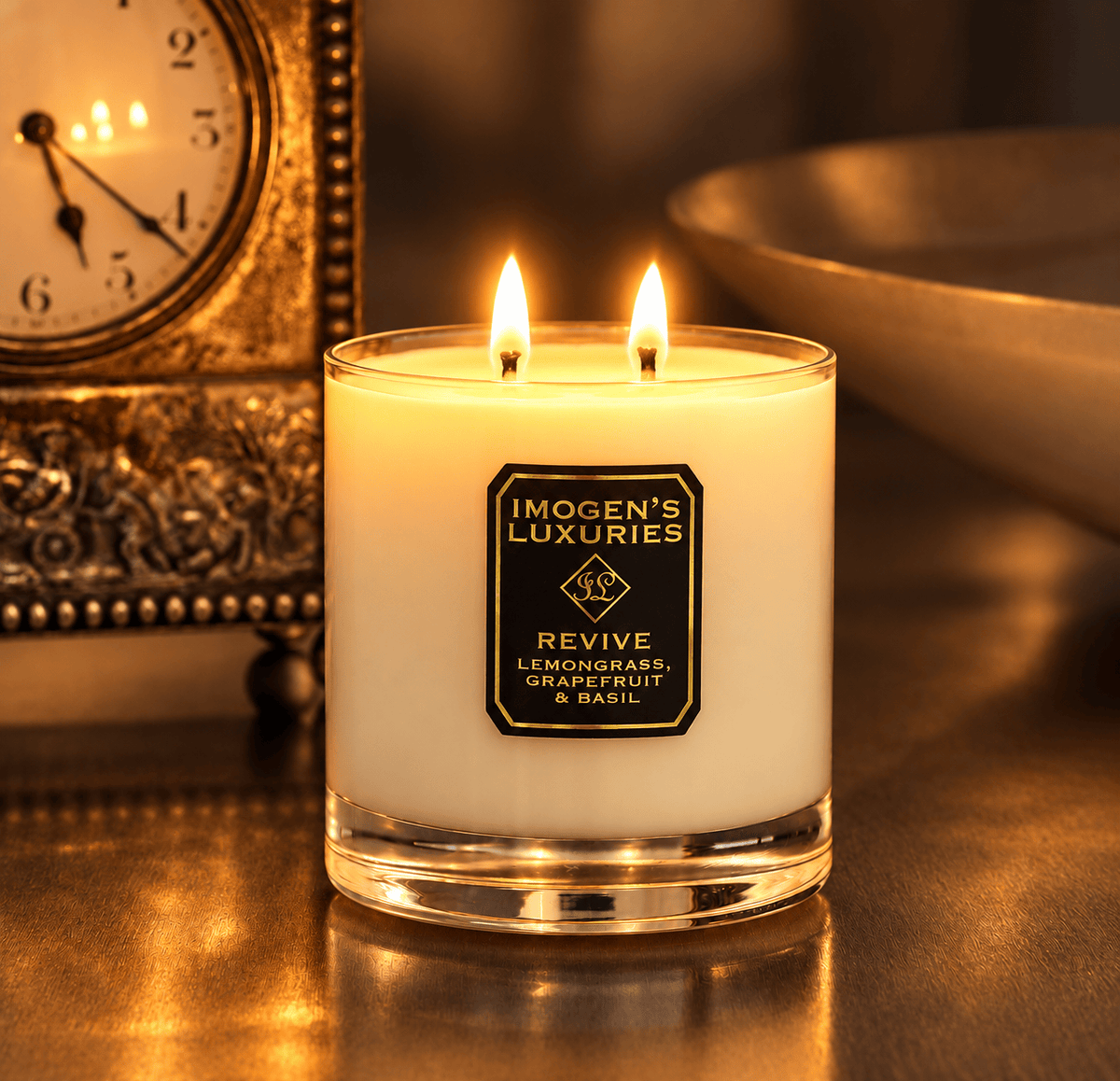 Revive 2 Wick Candle: Lemongrass, Grapefruit & Basil