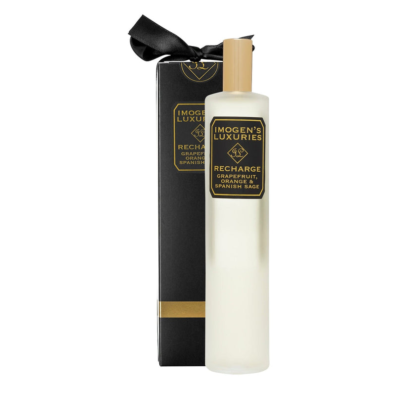 Recharge Room Spray: Fragranced with Grapefruit, Orange & Spanish Sage Essential Oils. 100ml. More fragrance per bottle than eau de parfum! £14