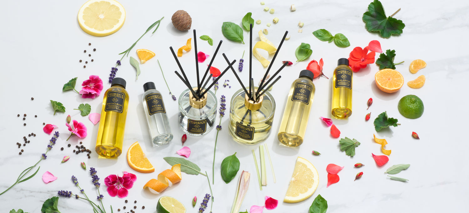 Luxury aromatherapy reed diffusers and reed diffuser refills. Highly scented with our award winning essential oil blends. Vegan & cruelty free, free from alcohol. Handmade in Berkshire 