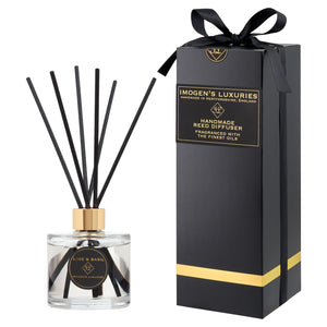 Lime basil and mandarin reed diffuser in large 200ml size. Long lasting and handmade by Imogen's Luxuries, Berkshire, England. Vegan and cruelty free