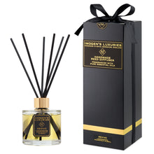Luxury Revive 200ml reed diffuser is scented with natural Lemongrass, Grapefruit & Basil Essential Oils. Includes thick black reeds and black & gold gift box with satin bow. Handmade by Imogen’s Luxuries, Berkshire, England.