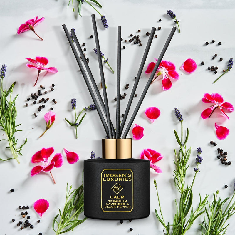 Calm Black Reed Diffuser | Geranium, Lavender & Black Pepper Essential Oils | 100ml