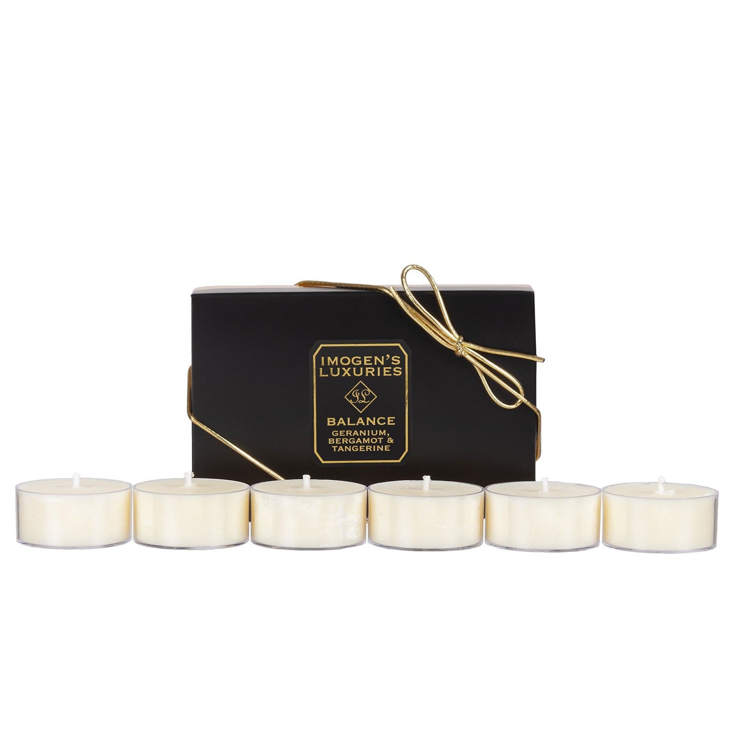 Pack of 6 balance natural wax tea lights fragranced with geranium, bergamot and tangerine essential oils £7.50