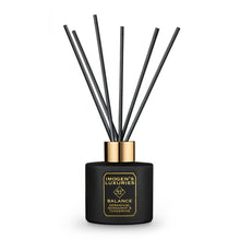 Balance black reed diffuser is presented in our beautiful matte black bottle with a stunning gold collar, thick black reeds and with our signature black and gold label.  Scented with our restoring blend of Geranium, Bergamot, and Tangerine essential oils.   Handmade in Berkshire with all natural ingredients.  No unwanted extra packaging it arrives securely wrapped and includes reeds. 100ml £18.00