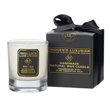 Relax 1 wick Candle is generously scented with Lavender, Bergamot & Cedar Essential Oils. Handmade with natural wax by Imogen's Luxuries. 25 hour burn time. 135g £12.75. Beautifully gift boxed